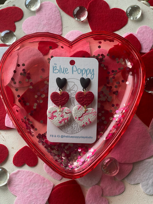 Three Texture Hearts (Black heart stud top)