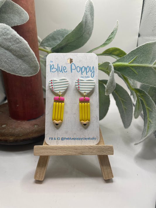 Pencil dangle with Paper Heart stud
