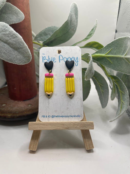Pencil dangle with black heart stud