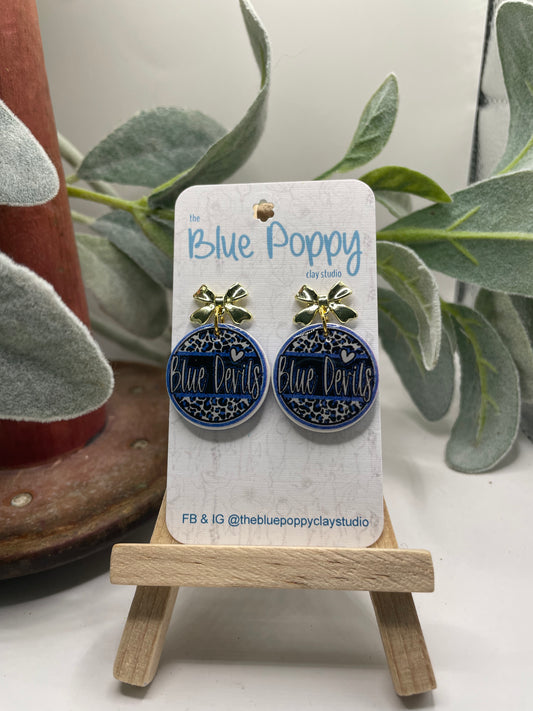 Bremen Blue Devil Circle with Gold Bow Dangles - Sm